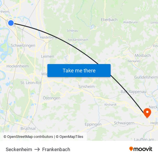 Seckenheim to Frankenbach map