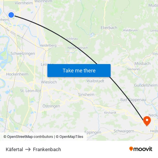 Käfertal to Frankenbach map