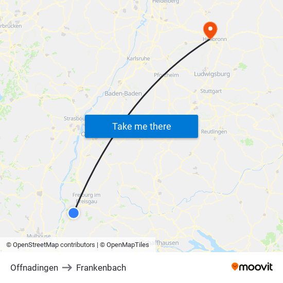 Offnadingen to Frankenbach map