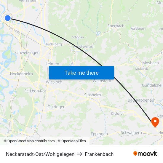 Neckarstadt-Ost/Wohlgelegen to Frankenbach map
