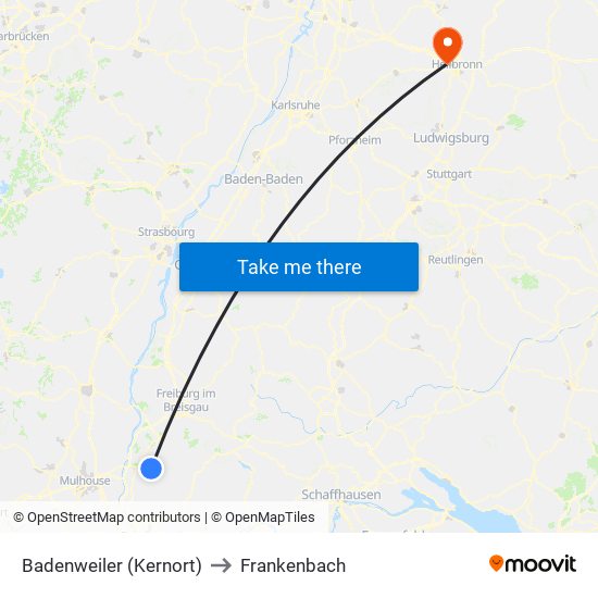 Badenweiler (Kernort) to Frankenbach map