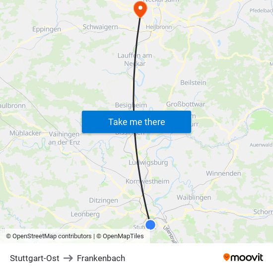 Stuttgart-Ost to Frankenbach map