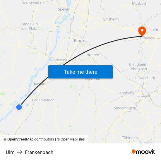 Ulm to Frankenbach map