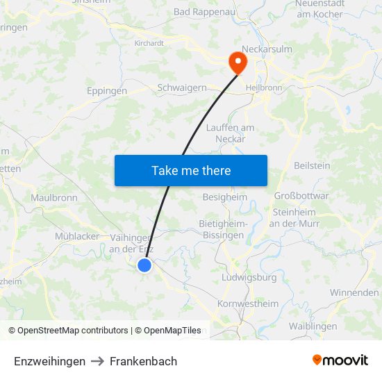 Enzweihingen to Frankenbach map