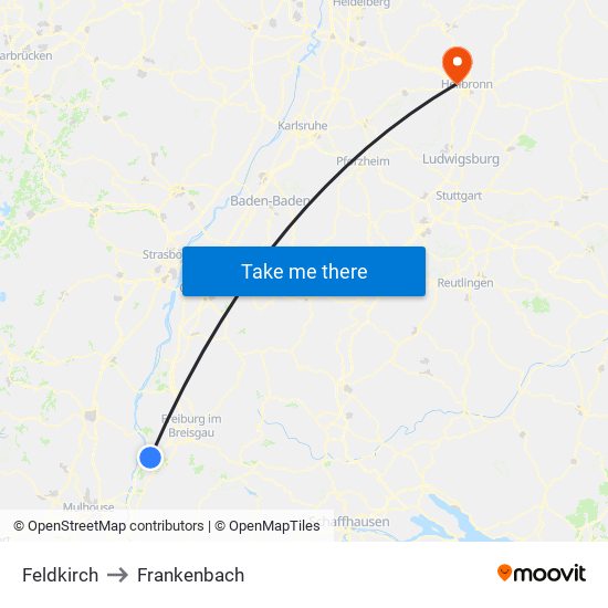 Feldkirch to Frankenbach map
