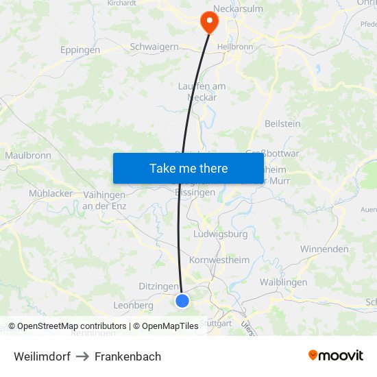 Weilimdorf to Frankenbach map