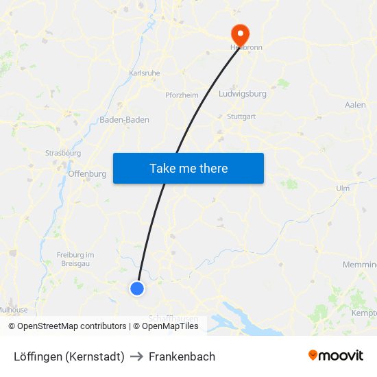 Löffingen (Kernstadt) to Frankenbach map