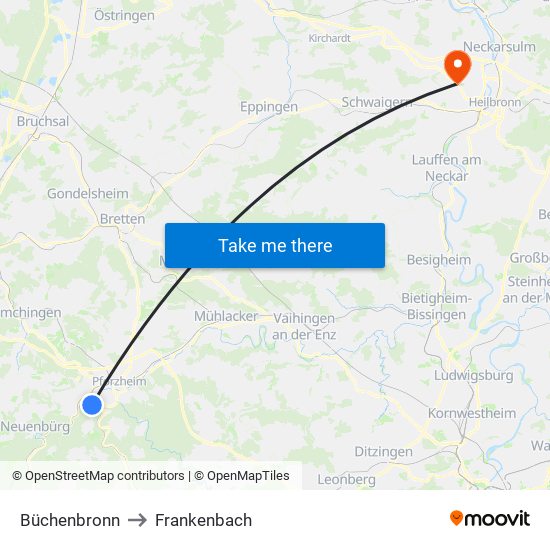 Büchenbronn to Frankenbach map