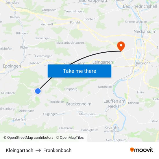 Kleingartach to Frankenbach map