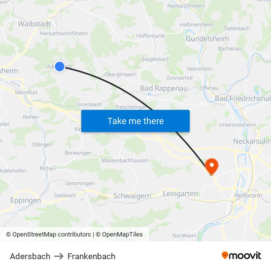 Adersbach to Frankenbach map