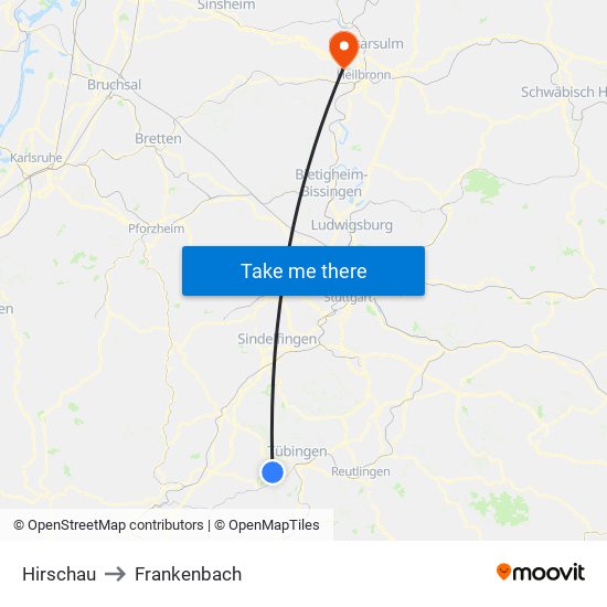 Hirschau to Frankenbach map