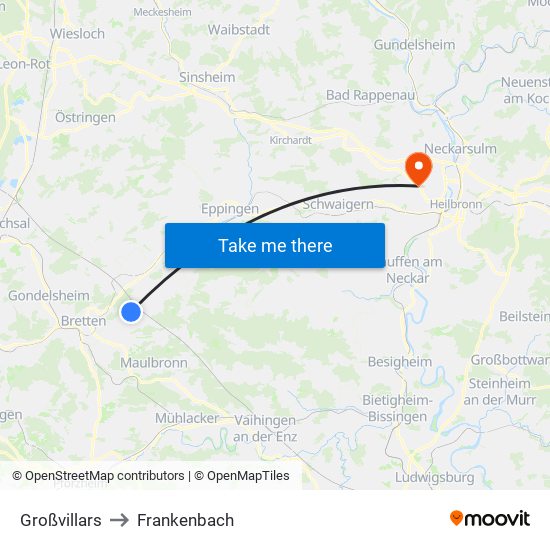 Großvillars to Frankenbach map