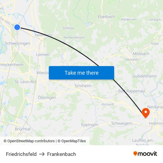 Friedrichsfeld to Frankenbach map