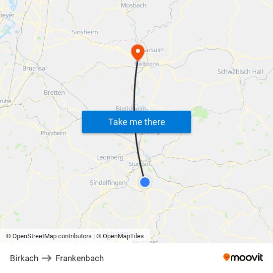 Birkach to Frankenbach map