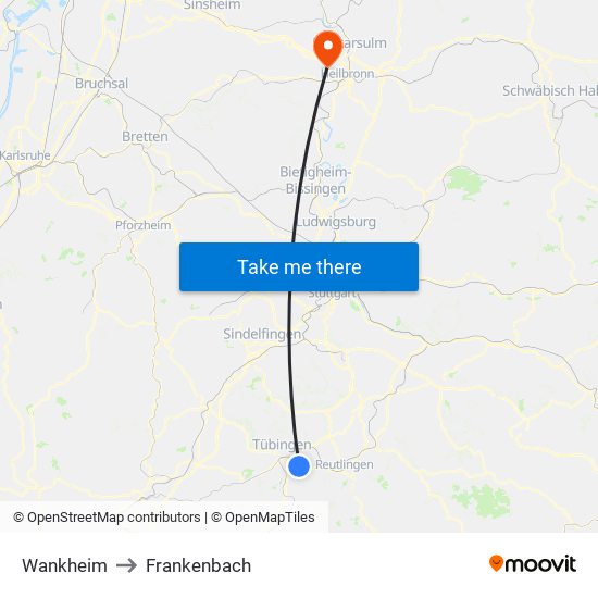Wankheim to Frankenbach map