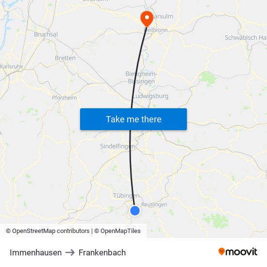 Immenhausen to Frankenbach map