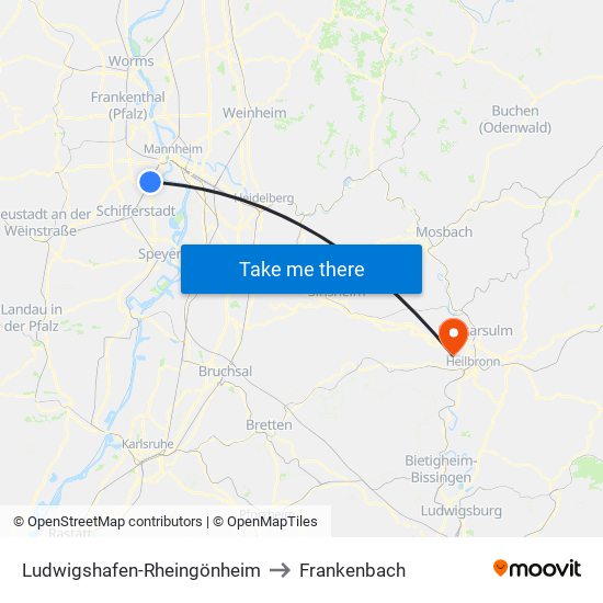 Ludwigshafen-Rheingönheim to Frankenbach map