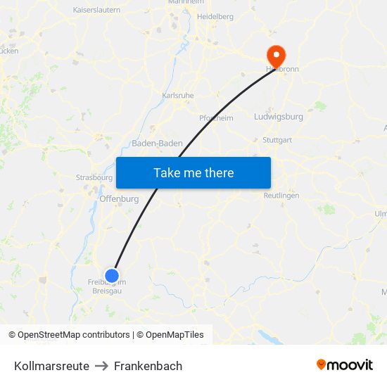 Kollmarsreute to Frankenbach map