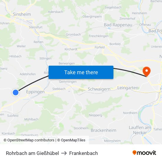 Rohrbach am Gießhübel to Frankenbach map