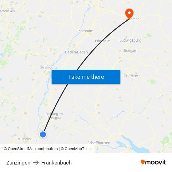 Zunzingen to Frankenbach map