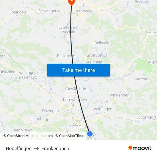Hedelfingen to Frankenbach map