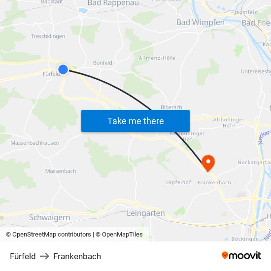 Fürfeld to Frankenbach map