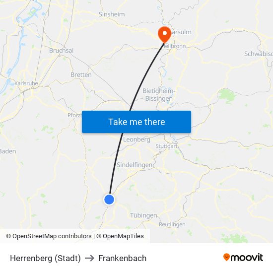 Herrenberg (Stadt) to Frankenbach map