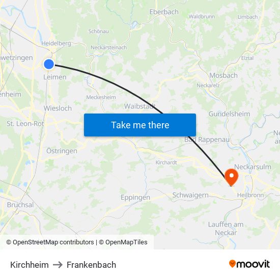 Kirchheim to Frankenbach map