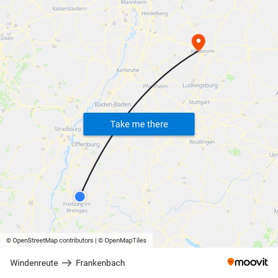 Windenreute to Frankenbach map