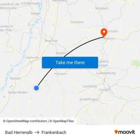 Bad Herrenalb to Frankenbach map