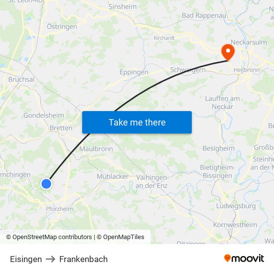 Eisingen to Frankenbach map