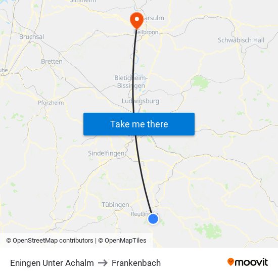 Eningen Unter Achalm to Frankenbach map