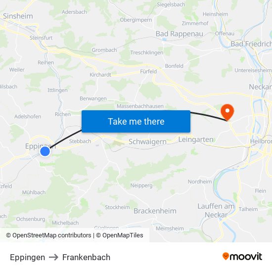 Eppingen to Frankenbach map