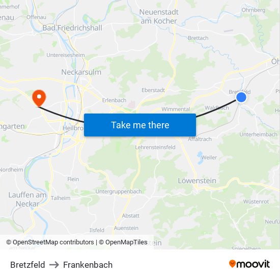 Bretzfeld to Frankenbach map