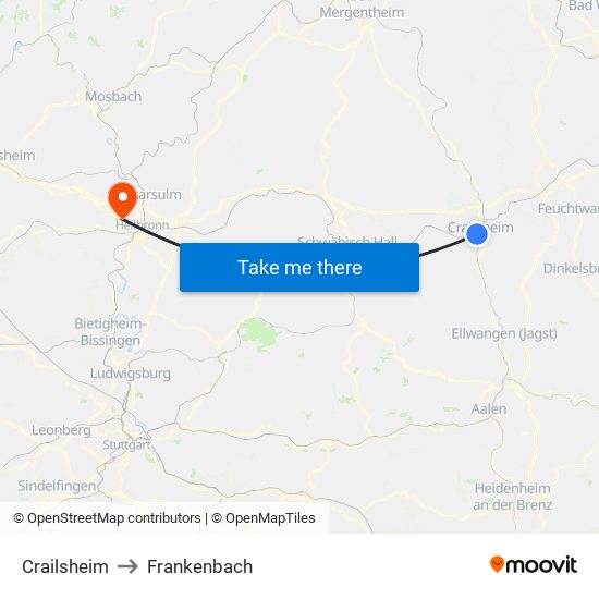 Crailsheim to Frankenbach map