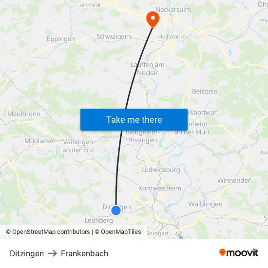Ditzingen to Frankenbach map