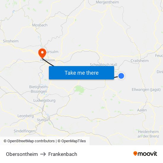 Obersontheim to Frankenbach map