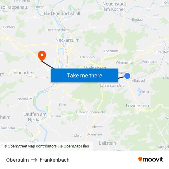 Obersulm to Frankenbach map