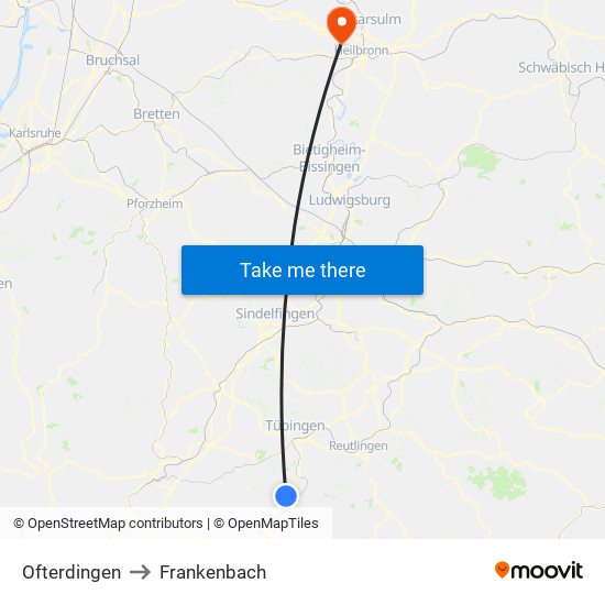 Ofterdingen to Frankenbach map
