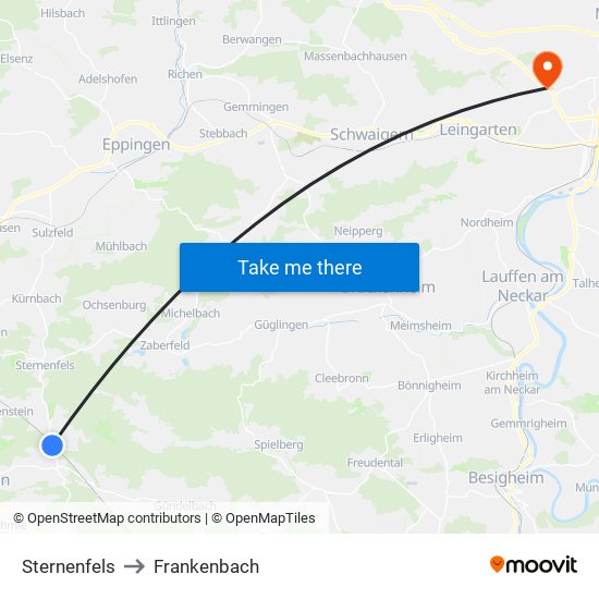 Sternenfels to Frankenbach map