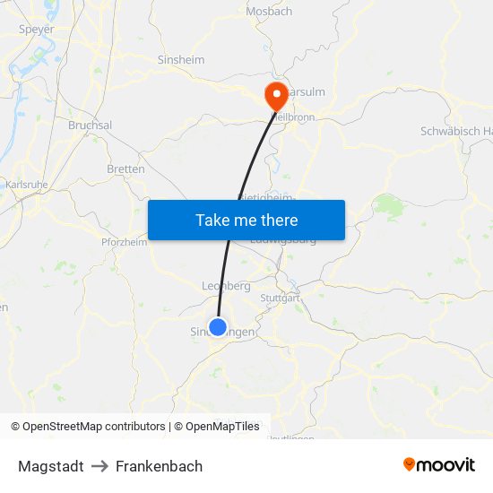 Magstadt to Frankenbach map