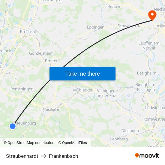 Straubenhardt to Frankenbach map