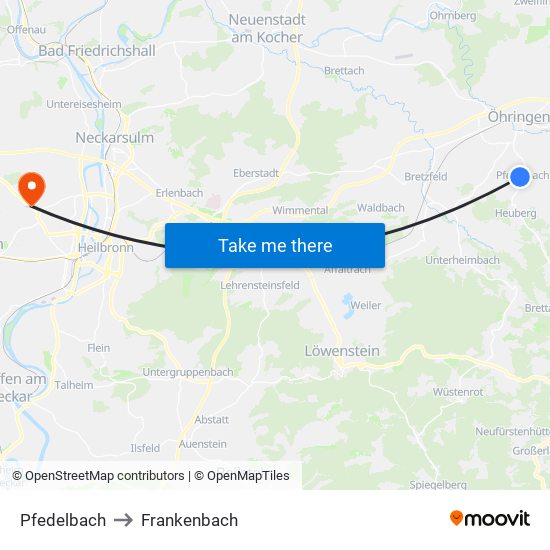 Pfedelbach to Frankenbach map