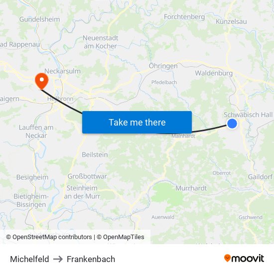 Michelfeld to Frankenbach map