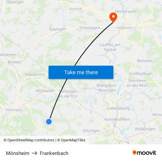 Mönsheim to Frankenbach map