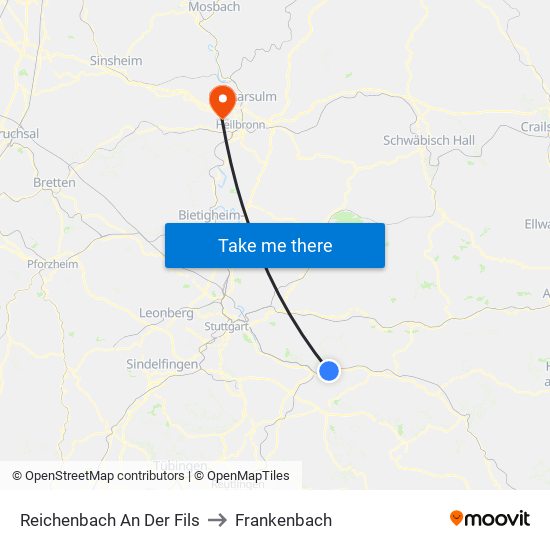 Reichenbach An Der Fils to Frankenbach map