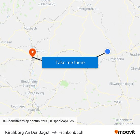 Kirchberg An Der Jagst to Frankenbach map