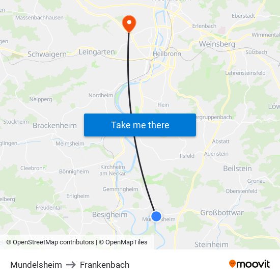 Mundelsheim to Frankenbach map