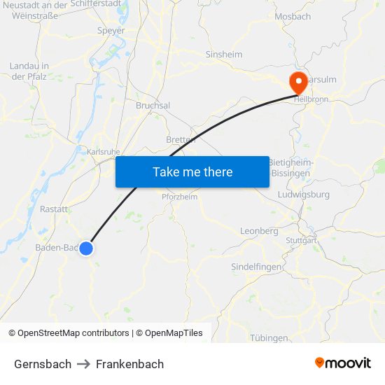 Gernsbach to Frankenbach map