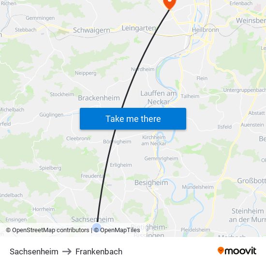 Sachsenheim to Frankenbach map